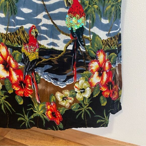 TIKI PALM Black Parrot Palm Tree Print Sequin Maxi Beach Dress - Picture 5 of 12